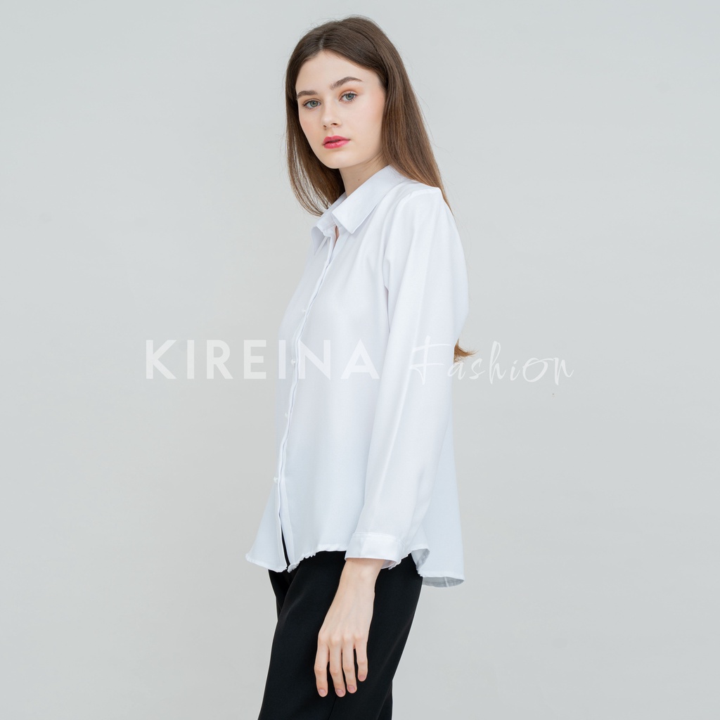 Kemeja Putih Wanita Premium Kemeja Polos Putih Wanita Kemeja Formal Wanita Bahan Moscrape Premium | Kireina Fashion