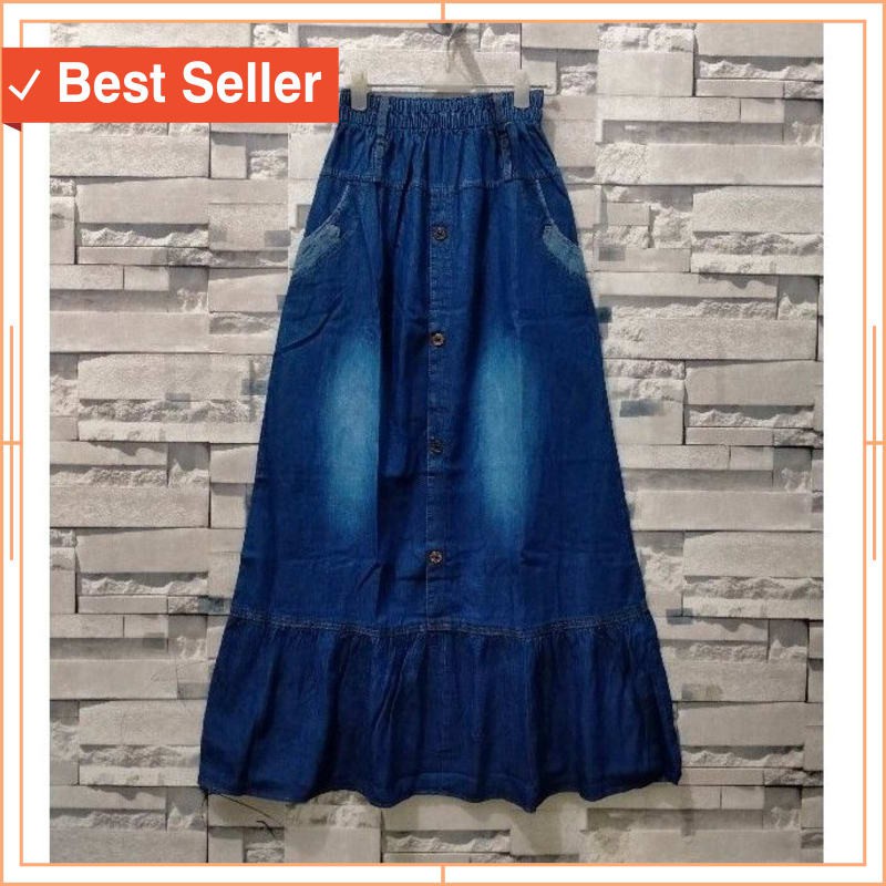 JEANS MURAH STYLE CANTIK KEKINIAN Rok jeans panjang rempel dewasa/bawahan Levis panjang kancing