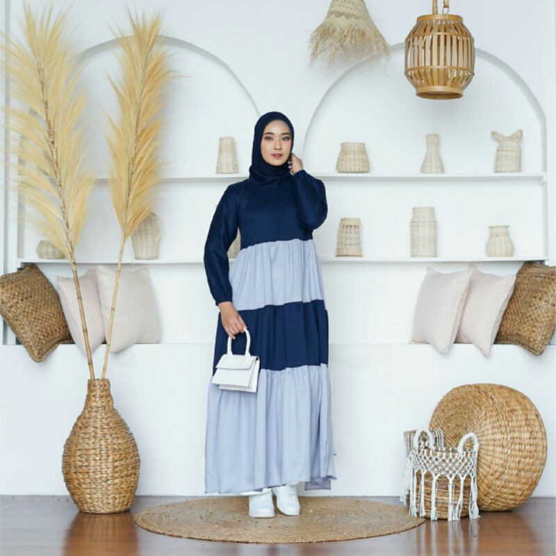 GAMIS POLOS PREMIUM KOMBINASI BUSUI MOSCREPE DRESS MUSLIM TERBARU GM 03