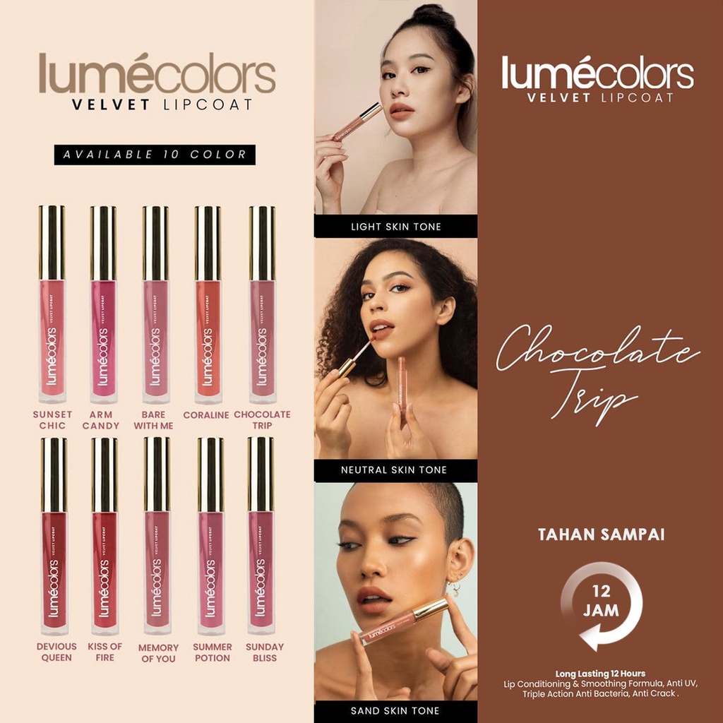 Lipstik Lumecolors Lipstick Velvet Lipcoat Chocolate Trip Cair Tahan Lama Warna Nude Coklat Matte