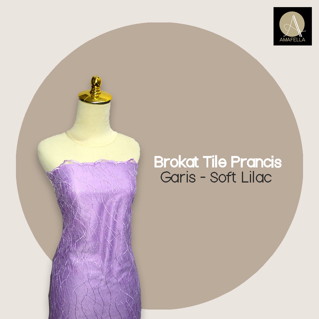1/2 meter Kain Brokat Tile Prancis Bahan Kebaya Motif Garis Warna Soft Lilac