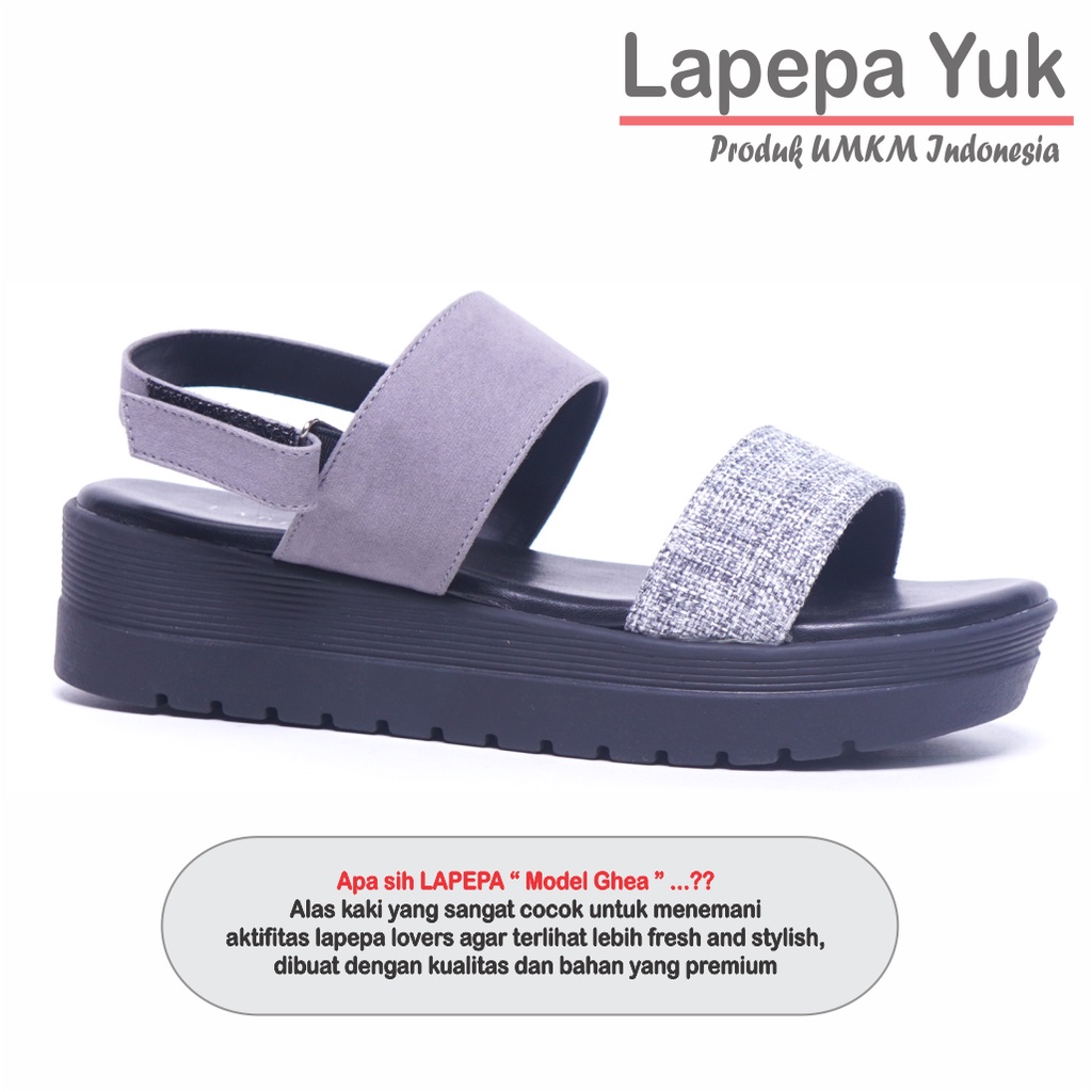 LAPEPA YUK -  Sepatu Sandal Wanita Wedges GHEA COLOR Model Ban dua Tali Strap belakang Hak Tinggi Sole 4 cm Spatu Sendal Gunung Cewek  Size 36 37 38 39 40 Warna GREY Abu-abu Cewe Kekinian Premium Terbaru Shoes Ori Original Mall Official Store Promo