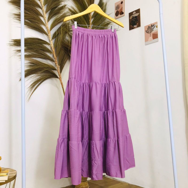 ROK SUSUN MAXI SKIRT // ROK PREMIUM // ROK WANITA TERBARU-Dusty pink