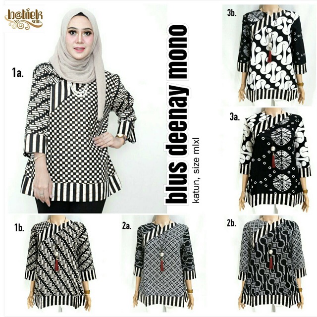 blus batik motif hitam putih deenay