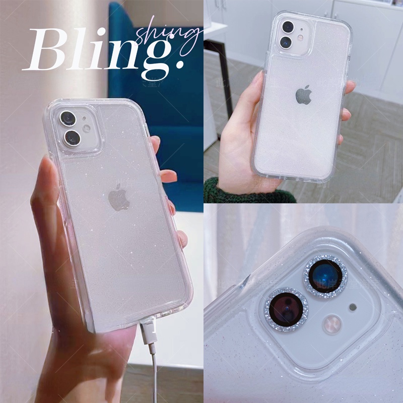 Hard case Transparan Glitter Bling Untuk iPhone 14 Pro Max 13 Pro Max 11 12 Pro Max Mini XR X XS 7 8 Plus SE 2 6 6S