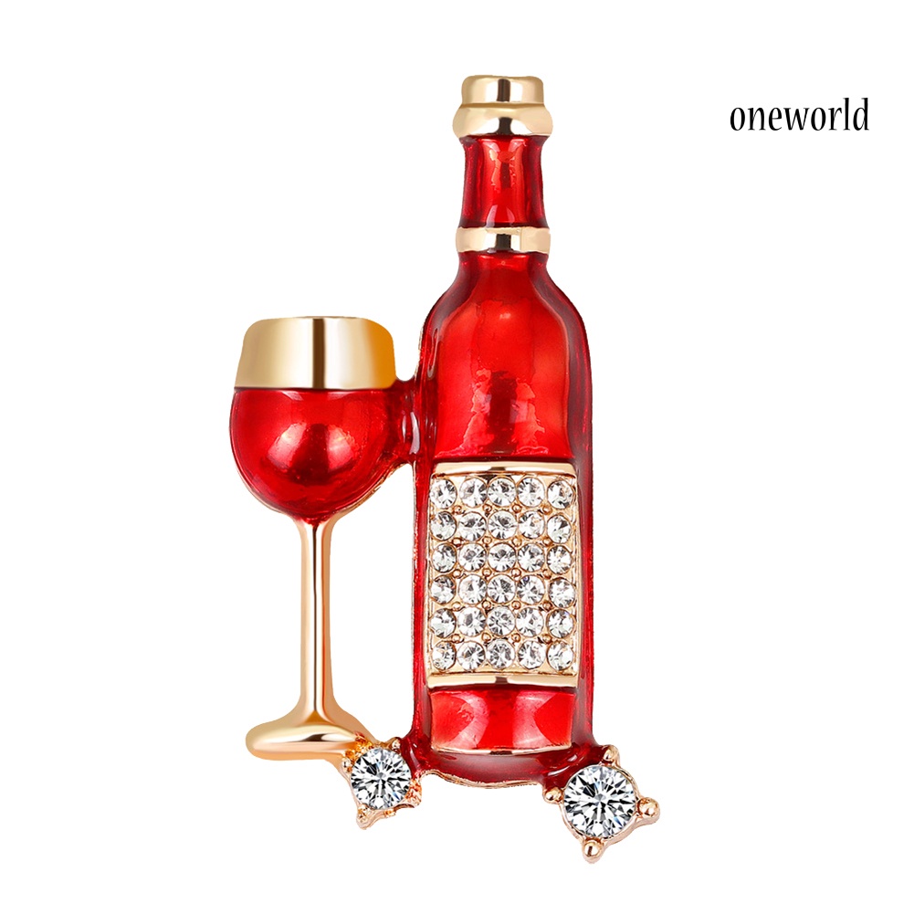 OW@ Women Wine Bottle Cup Shape Rhinestone Inlaid Brooch Pin Denim Jacket Badge