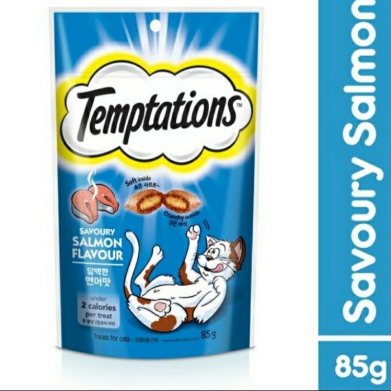 snack kucing temptations salmon 85 gram cemilan kucing