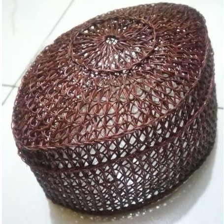 peci rotan/songkok akar rotan coklat polos