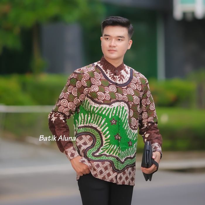 Baju Muslim Pria Lengan Panjang Premium Baju Koko Kurta Dewasa Lengan Panjang Kombinasi Batik Material Cotton Adem Serap Keringat BY FASHION BATIK ALUNA