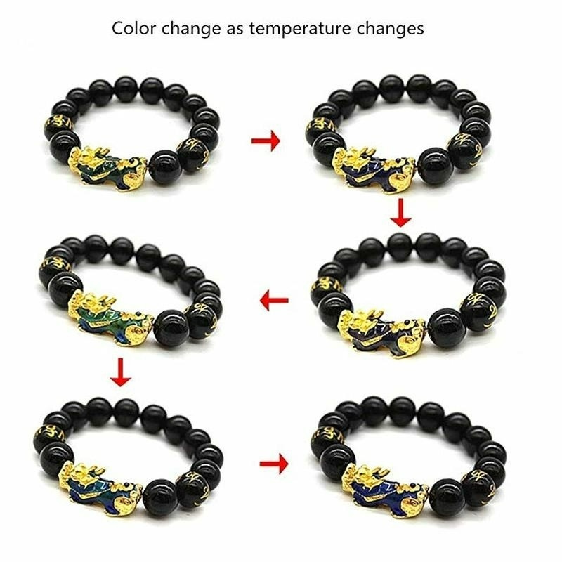 Gelang Manik-Manik Batu Obsidian Feng Shui Dapat Berubah Warna Untuk Unisex