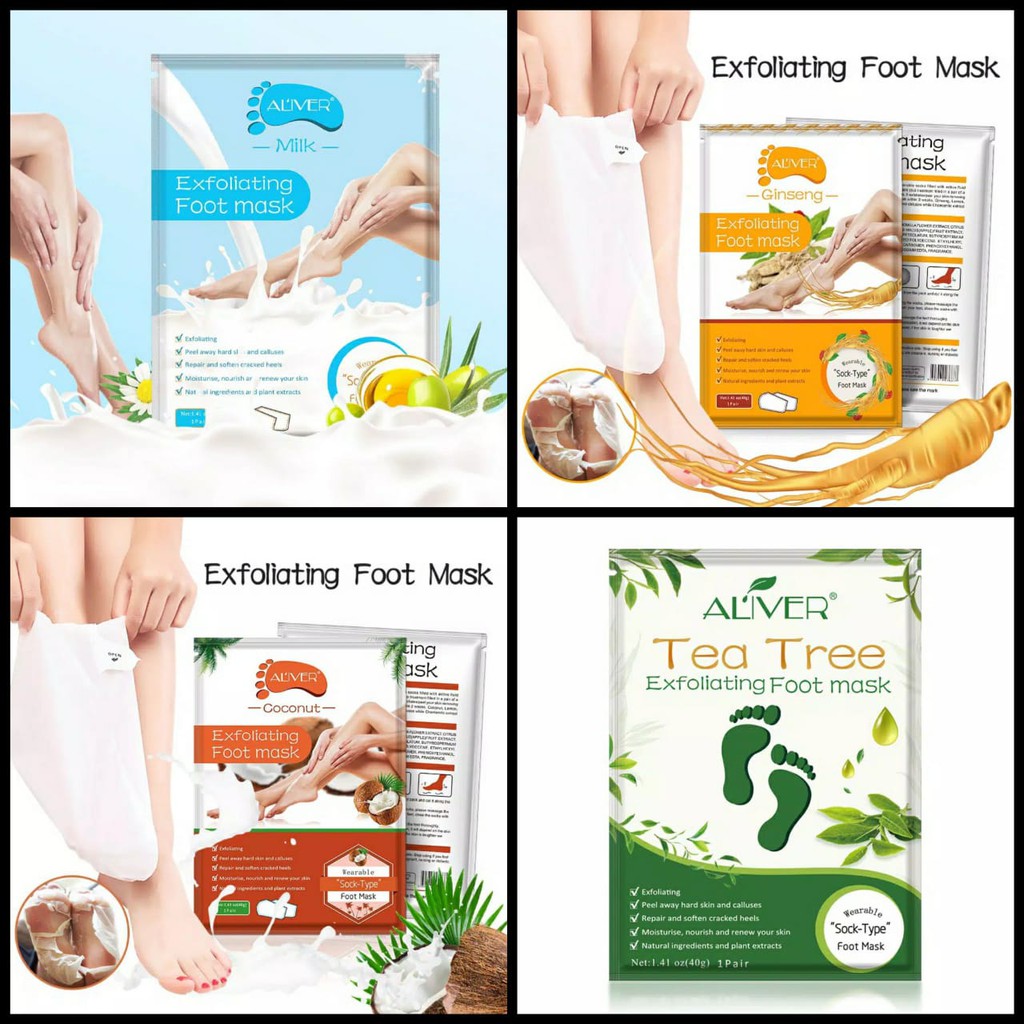 ALIVER Foot Mask Exfoliating Foot Care Ginseng Coconut Milk Tea Tree Masker Kaki