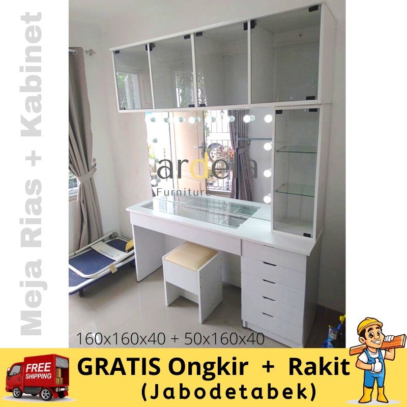 Meja Rias Vanity Mirror Dengan Kabinet Kaca Ukuran Besar Paket Meja