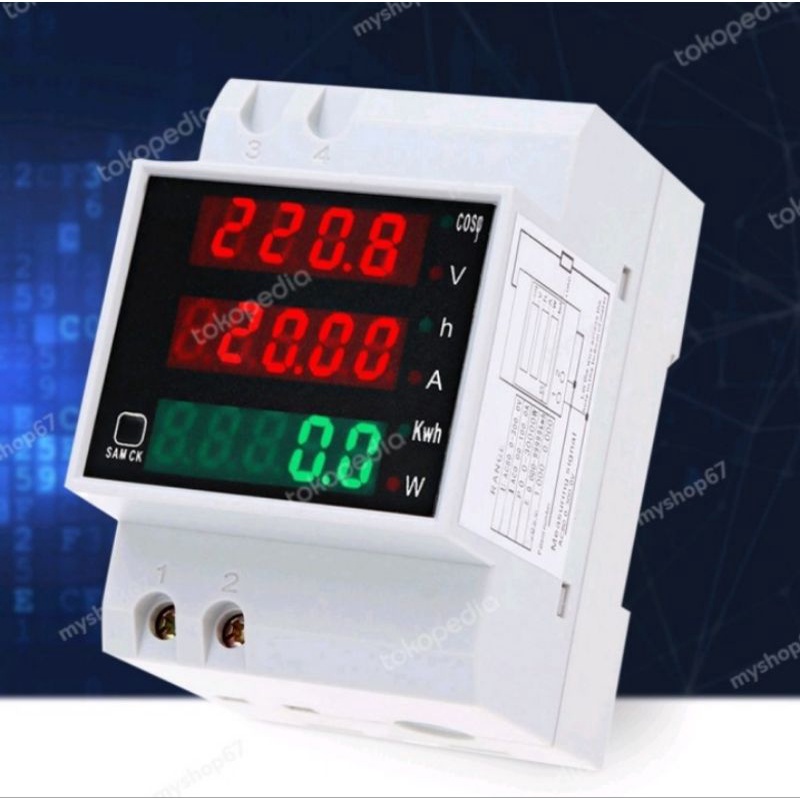 Multi-function DIN Rail D52-2047 LED Digital Ampere Meter Voltage