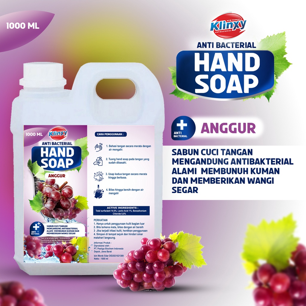 KLINXY Sabun Cuci Tangan / Hand Wash / Hand Soap Anti Bakteri 1 Liter