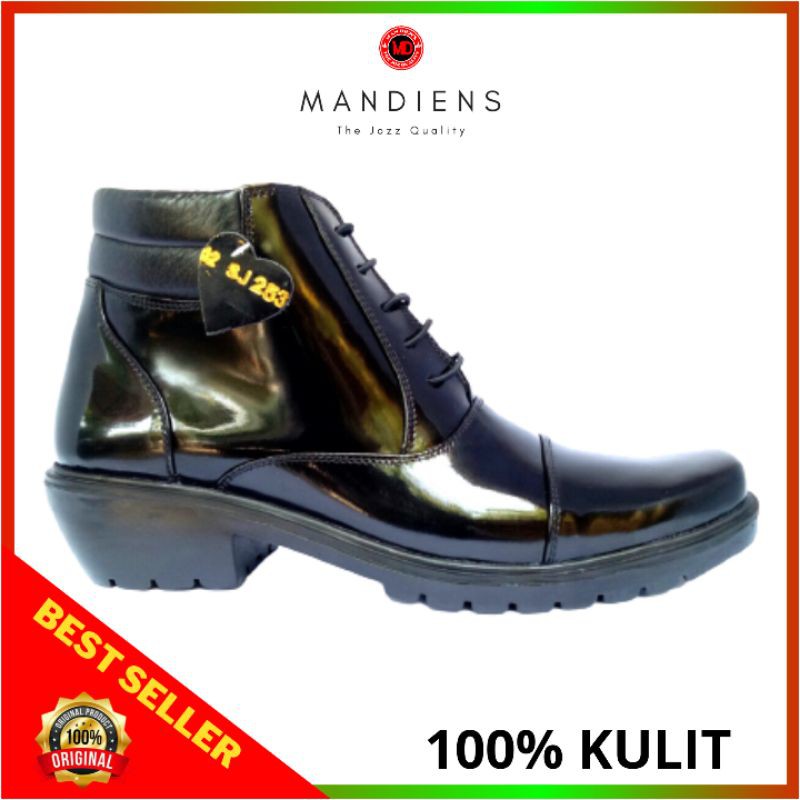 MANDIENS Sepatu PDH Ceko Kulit Pria Original Medali K273 Sol Karet Tebal Jenggel Gaya Koboi Murah Berkualitas Premium Terbaik Banded Model Pantofel Boot Hitam Kilap Tanpa Semir Resleting Samping