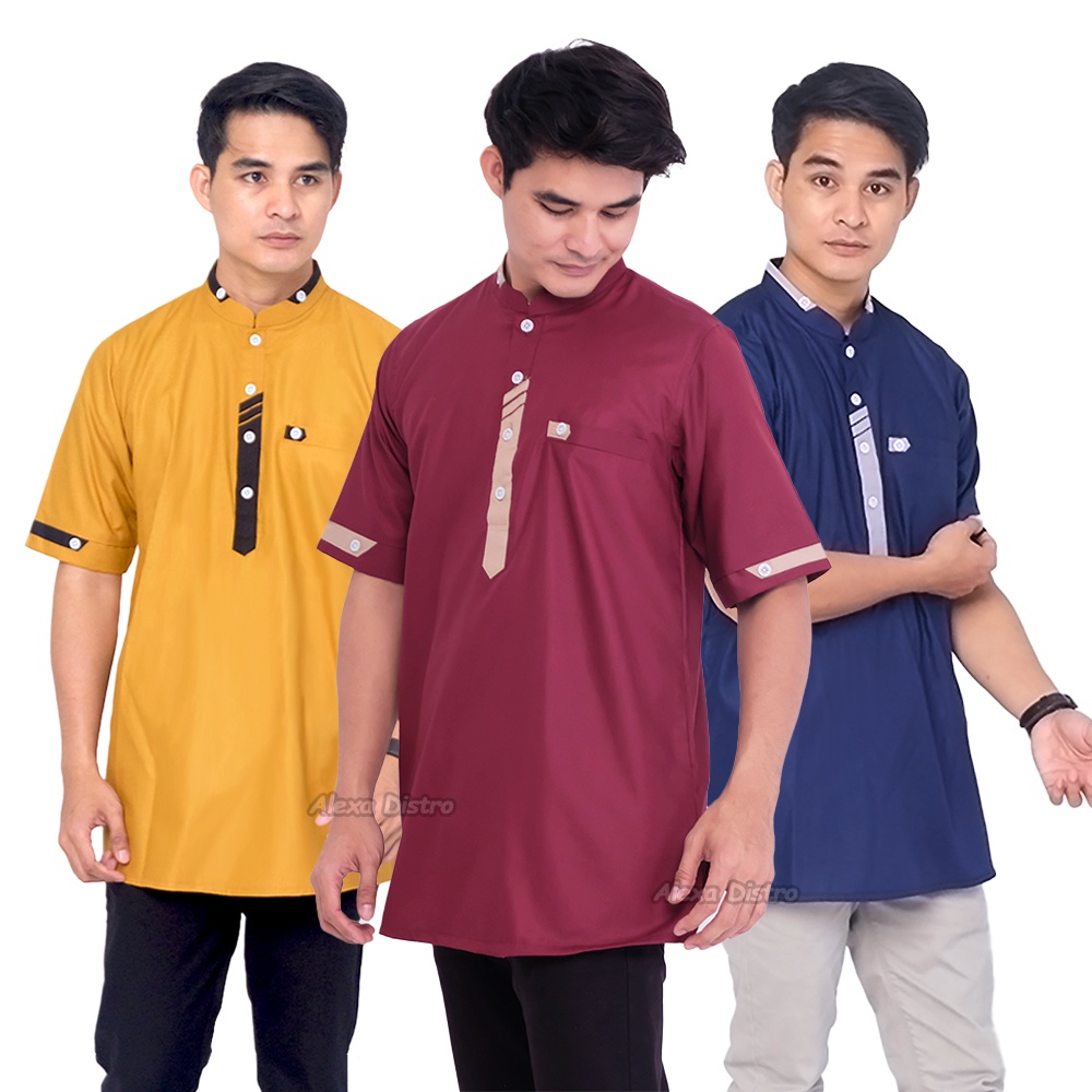 Baju Koko Lengan Pendek / Baju Koko Pria Muslim Atasan Kain Toyobo Fodu