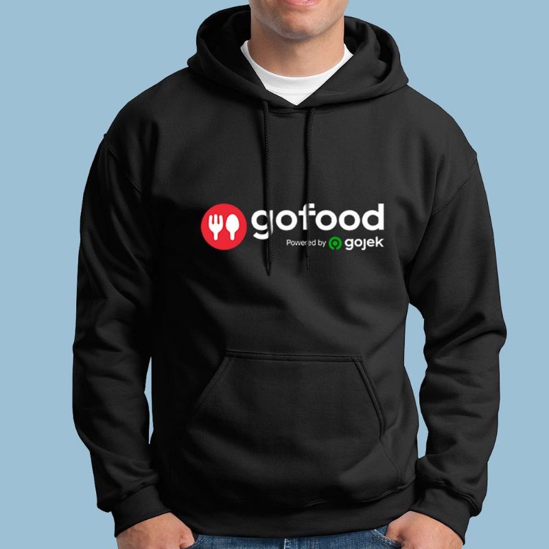 JAKET SWEATER PRIA LOGO GOFOOD HITAM NAVY ABU PUTIH HOODIE COWOK