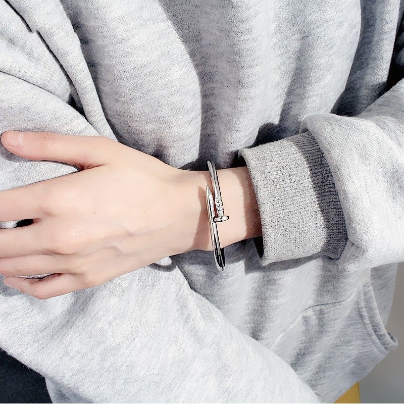 Creative Simple Metal Nail Shape Couple Bracelet/ Trend All-match Opening Bangle/ Valentine's Day Men Women Wrist Jewelry