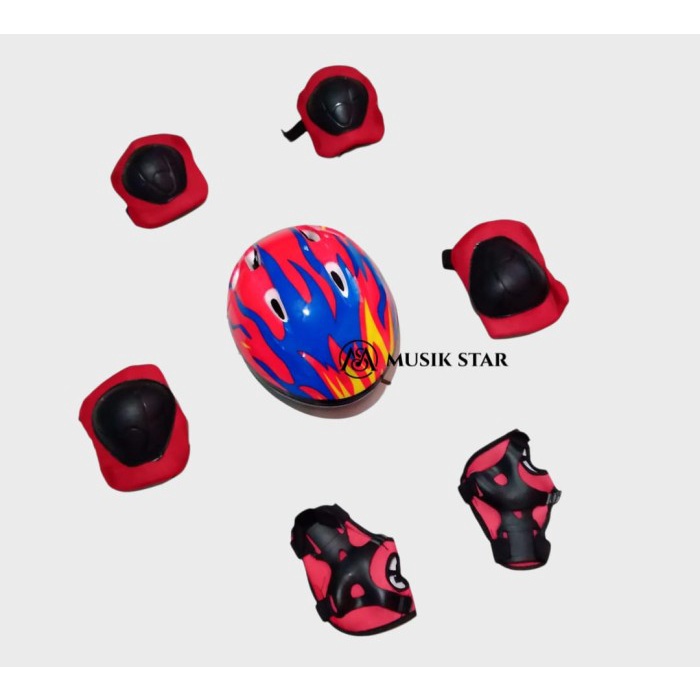 paket helm dan pelindung sepatu roda anak / inline skater basic