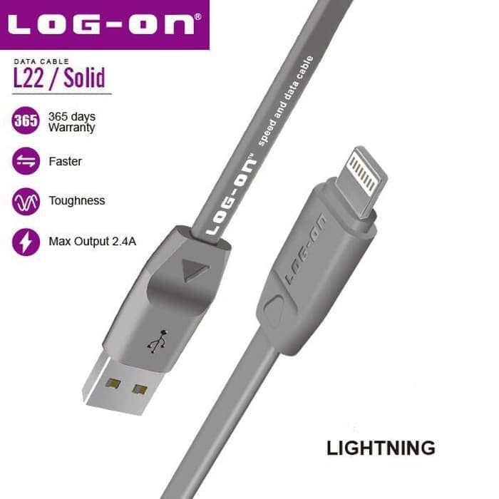 KABEL DATA SOLID L22 IOS LIGHTNING USB CABLE SAFE SPEED 2.4A 3M-LOG ON