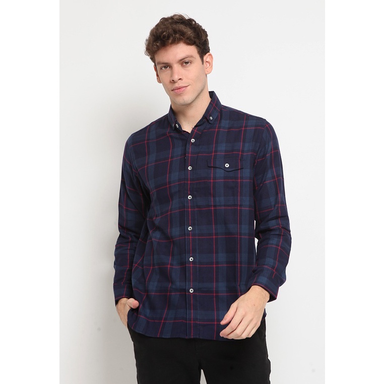 Kemeja Flanel Panjang/Larusso/kemeja Navy red