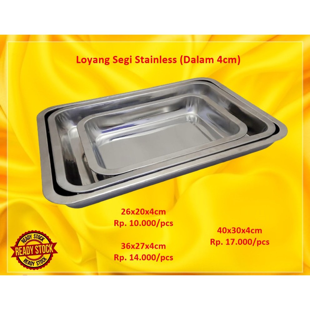 Loyang/Nampan/Baskom/Bak Segi Stainless (Dalam 4cm) 40x30x4cm