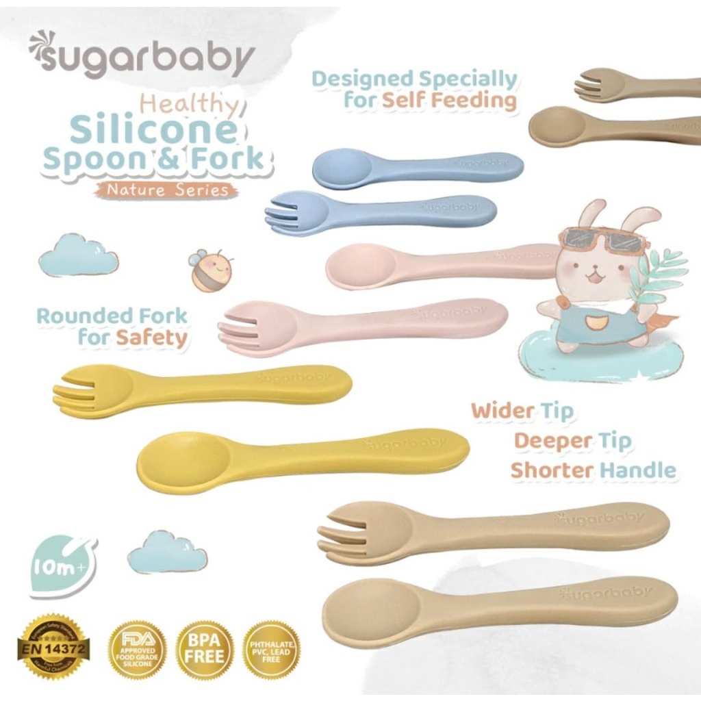 SUGARBABY HEALTHY SILICONE SPOON &amp; FORK NATURE SERIES / SUGAR BABY