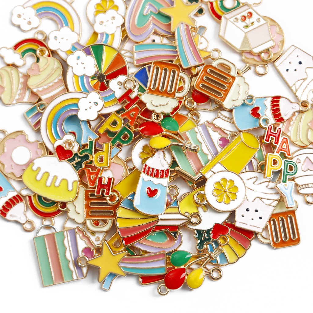 4pcs Warna Cream Enamel Alloy Metal Charms Bunga Tanaman Bintang Liontin Warna Pelangi Untuk Gelang Anting Perhiasan DIY Aksesoris