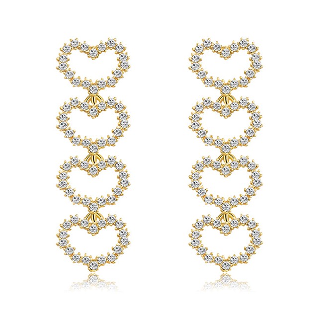 LRC Anting Tusuk Fashion Real Gold Alloy Rhinestone Love Earrings F79765