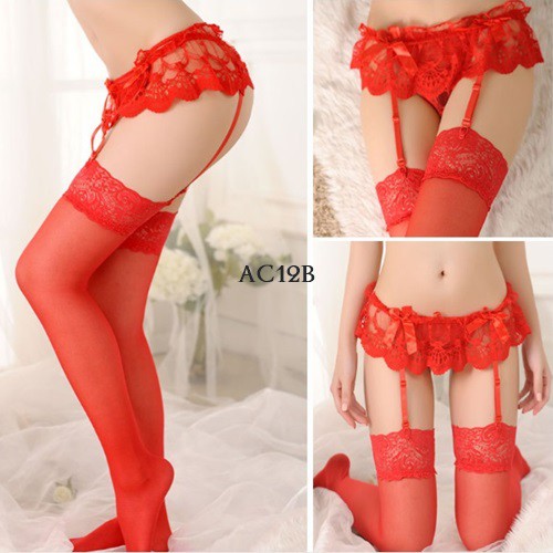 COD / GOJEK / PRIVASI AMAN ★ Sexy Garter Belt Merah Untuk Pengait Stoking Lingerie Model Lace AC12B