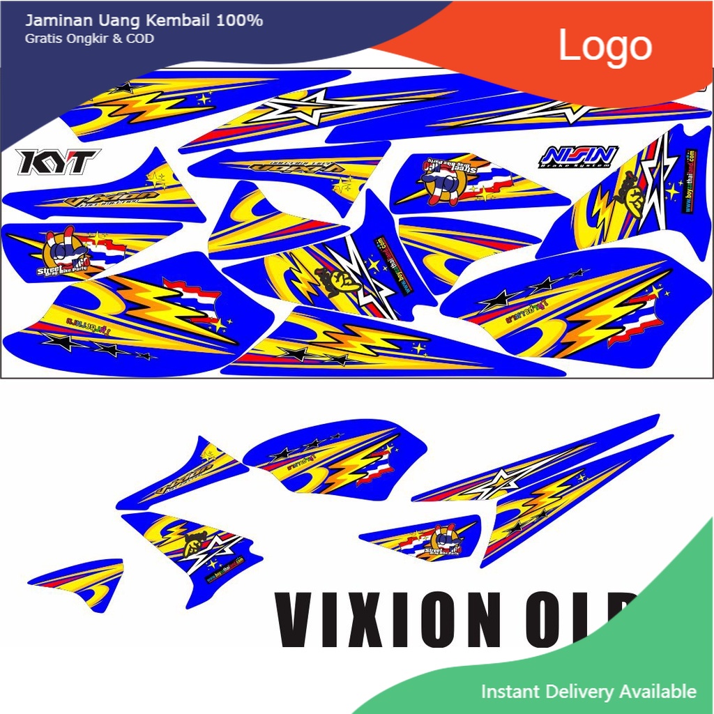 SAHILA OLSHOP COD-STRIPING/STICKER VARIASI MTOR YAMAH VIXION OLD MOTIF RACING BIRU POLET/STICKER VAR