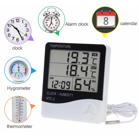 HTC-2 Pengukur Suhu Ruangan Termometer Higrometer Thermometer Almina