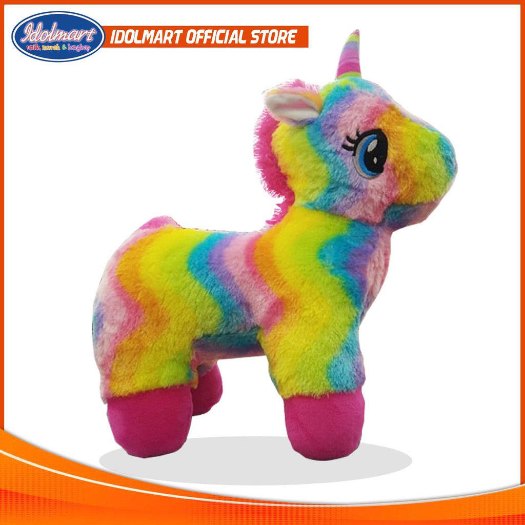 IDOLAKU Boneka Unicorn Rainbow - Boneka Bulu