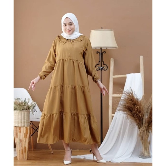 GAMIS REMPEL SUSUN-MIDI DRESS MUSLIM BAHAN RAYON PREMIUM-BAJU DASTER KEKINIAN