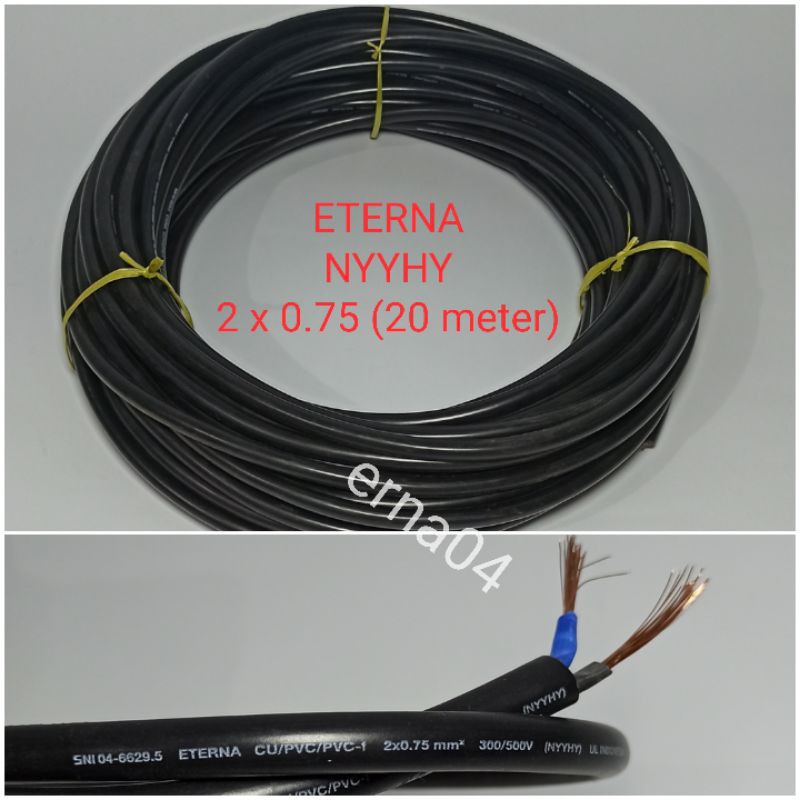 Kabel Listrik Eterna NYYHY 2x0.75 Serabut (20 Meter) Hitam