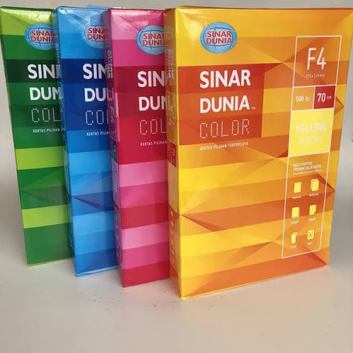 

Kertas HVS F4 70 Gram Warna Biru Kuning Hijau Pink SIDU SINAR DUNIA