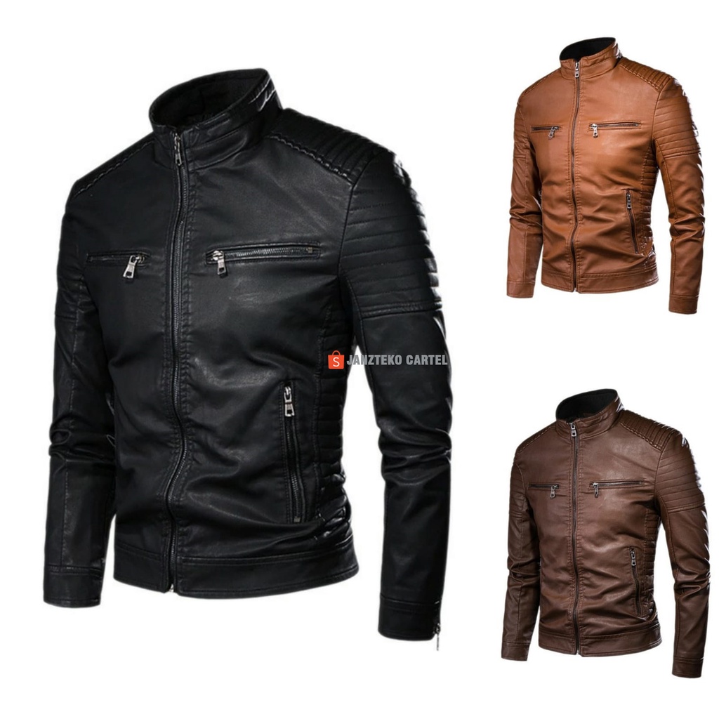 JNK x CRUIZE Jaket Pria Synthetic Leather Premium Original Import Bahan Semi Kulit Sintetis Viena Asli Garut Acara Kasual Motoran Riding Racing Touring Jalanan Vintage Remaja Cowok Laki Laki Dewasa Anak Muda Terbaru 2023 Yamaha Team Nmax Rxking