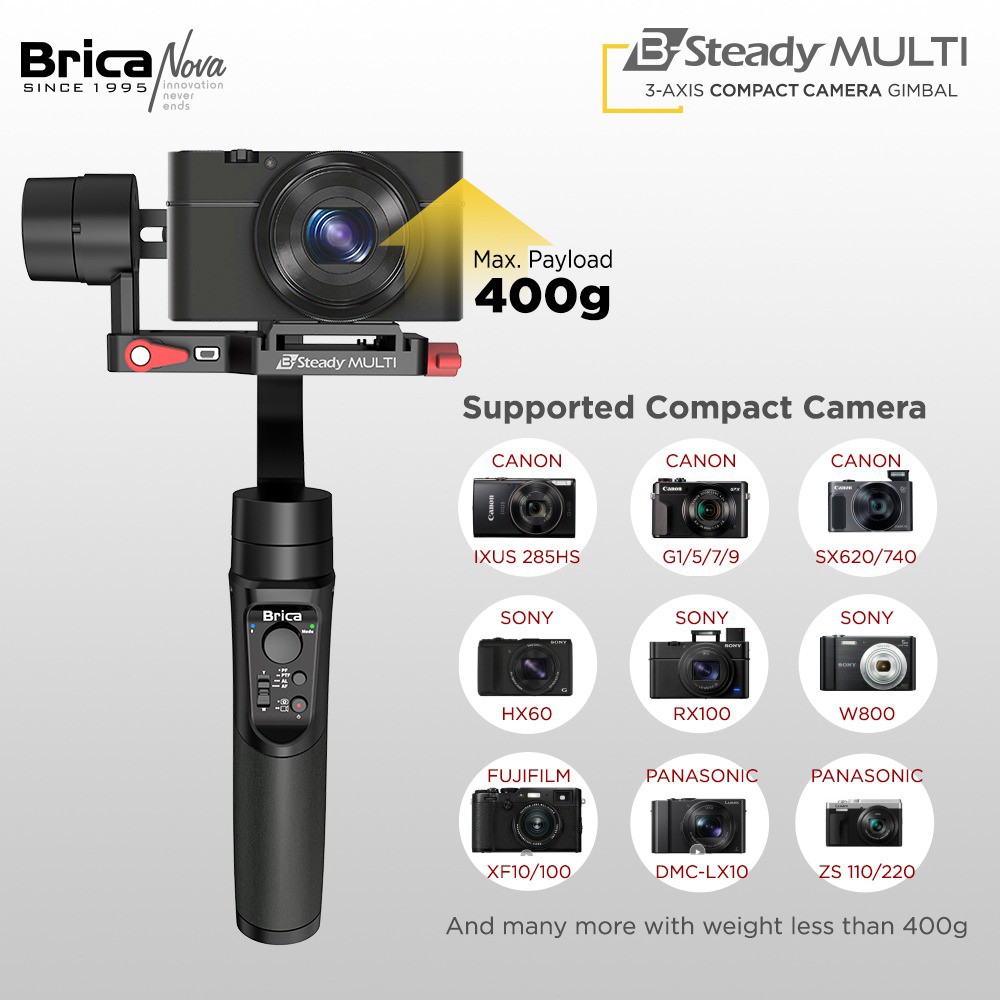 Brica BSteady B-Steady Multi - 3 Axis Compact Camera Gimbal - Black + Bonus Kaos-6