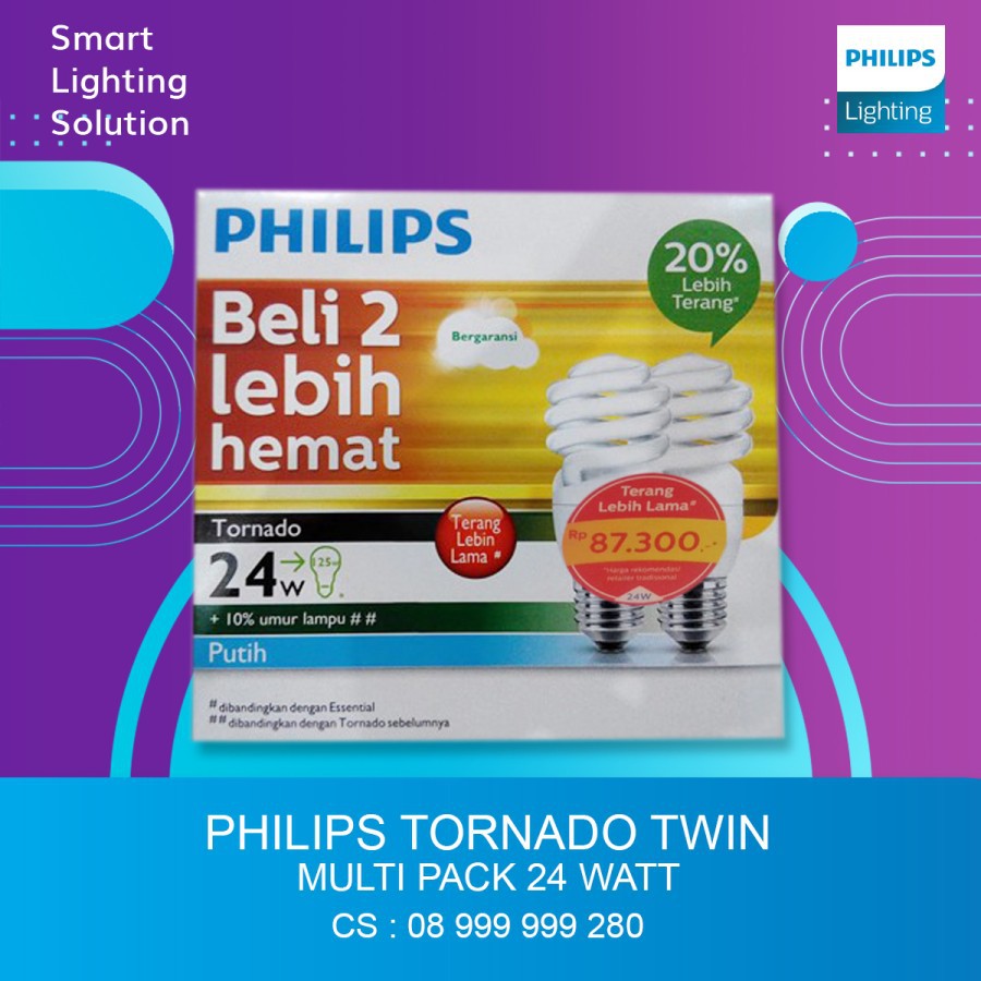 Jual Philips Tornado Twin Multi Pack 24w E27 WarmWhite , Cahaya Kuning ...