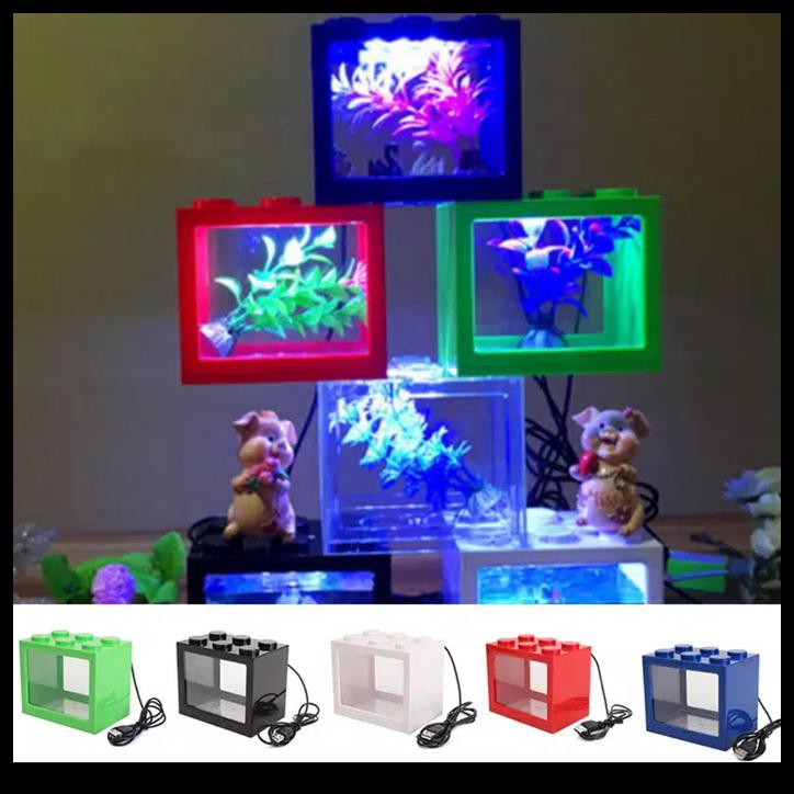 Aquarium Mini Kecil Susun Lampu Led Ikan Hias Cupang Colokan Usb