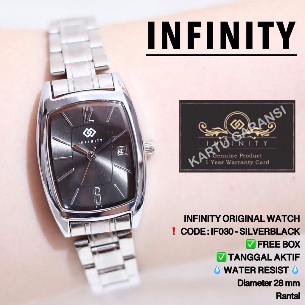 Jam tangan wanita original INFINITY rantai model segi kotak stainless anti air water ressist IF030