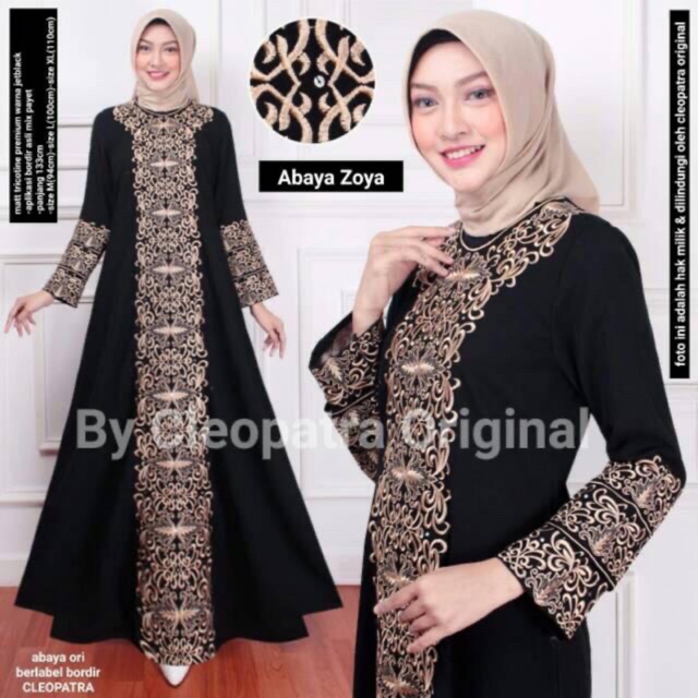 Gamis hitam bordir komputer motif zoya bahan jetblack saudi by kafana