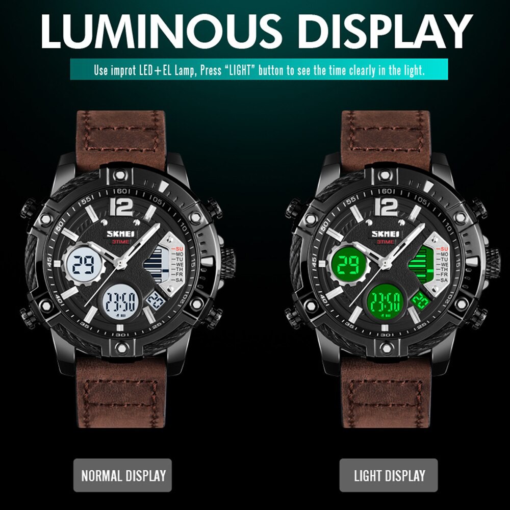 SKMEI 1618 Jam Tangan Pria Digital Analog Tali Kulit WATCHKITE WKOS