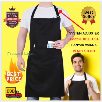 APRON Celemek Masak Drill Tebal Murah Apron Barista Chef Ready Stock Terlaris