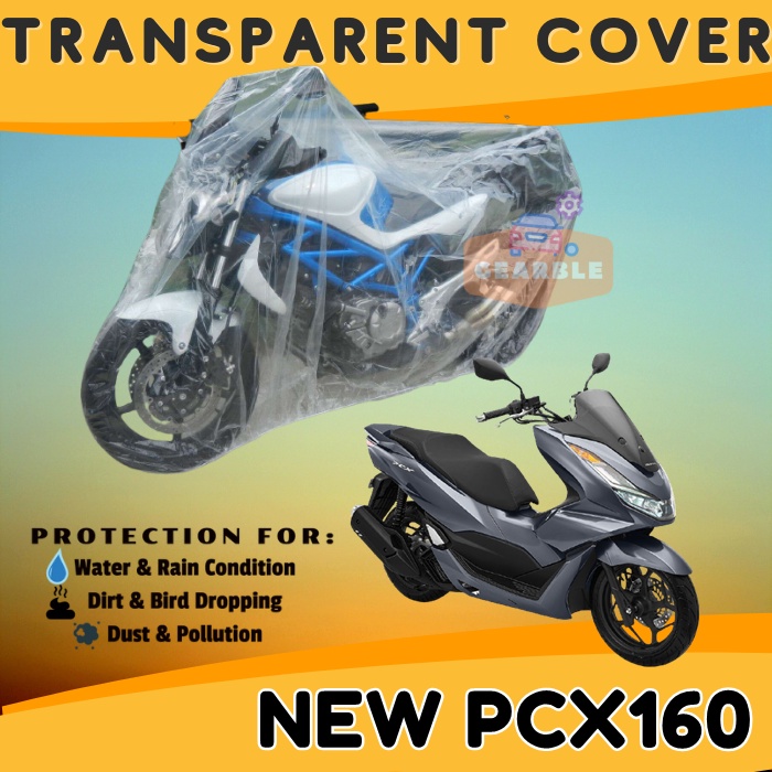 Sarung Cover Motor Plastik Transparan PCX160 Waterproof Jaket Tutup Mantel Motor Honda PCX 160 Baru 