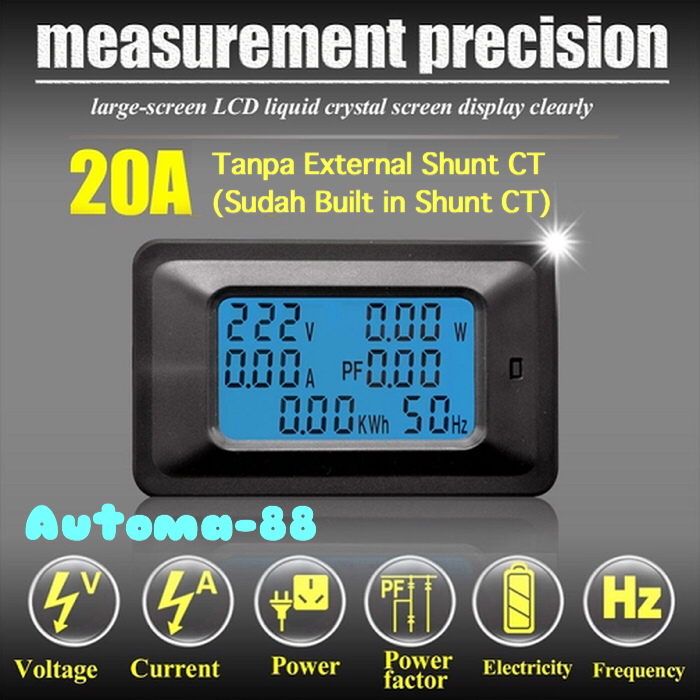 Panel Mount AC Digital KWH Watt Ammeter Volt Cosphi Power Factor Meter Termurah
