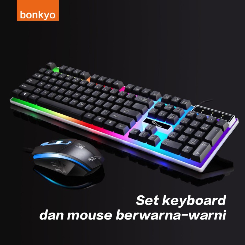 Bonkyo Paket Gaming Keyboard dan Mouse  RGB / Set Gaming Mouse dan Keyboard USB Cable RGB-0