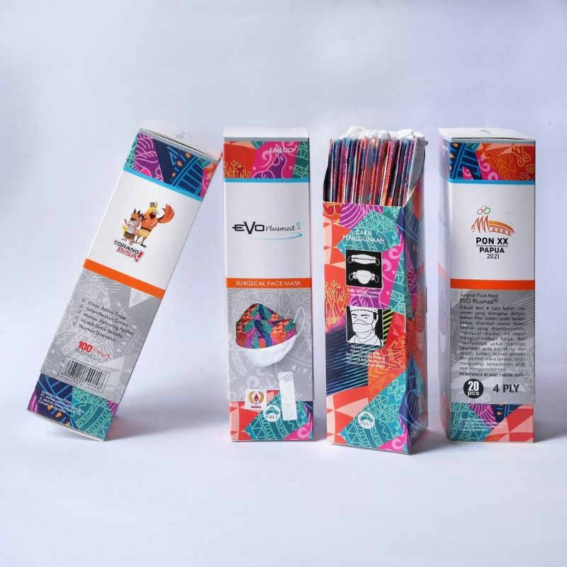 20PCS MASKER EVO MODEL KF94 EARLOOP EMBOSS 2 TONE MOTIF PON XX PAPUA 2021 BATIK WARNA DEWASA 4PLY
