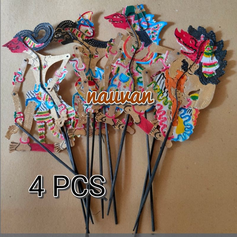 Wayang kulit asli ukuran mini 30cm isi 4 pcs / Wayang kidangan / Punokawan / Gunungan / Buto