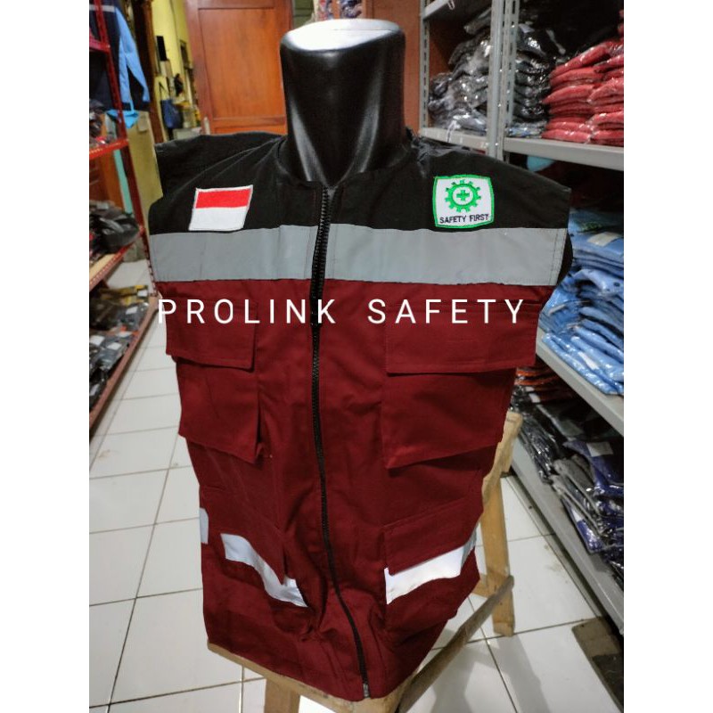 ROMPI SAFETY BAHAN DRILL MARON HITAM PAKAI FURING BERLOGO K3 BENDERA